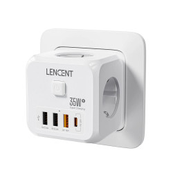 Gniazdo USB rozgałęźnik 7W1 Lencent 3 gniazdka 3 porty USB 1port typu C 35W