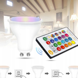 Żarówka LED GU10 5W RGB + Ciepły Biały | z Pilotem
