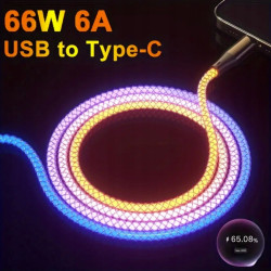 Kabel USB Typ C 66W 6A RGB szybkie ładowanie podświetlenie LED 1M