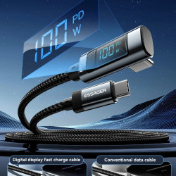 Kabel Essager 100W USB typ C - USB typ C 5A wyświetlac LED 90 stopni 2m