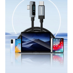Kabel Essager 100W USB typ C - USB typ C 5A wyświetlac LED 90 stopni 2m