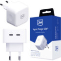 Ładowarka sieciowa uniwersalna kątowa 90° 3mk PD 35W 2x USB-C Type C Hyper Charger biała